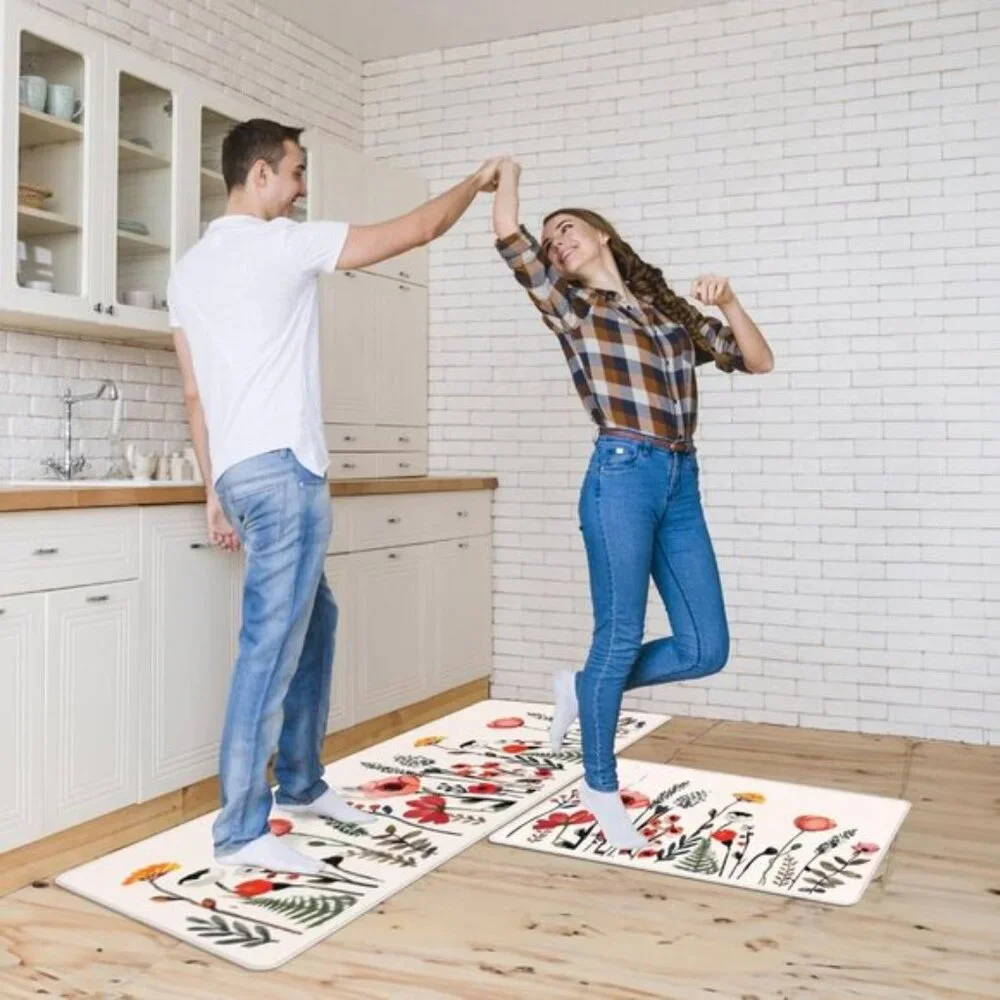 New Colourful Flower Kitchen Mats Set, Anti-Fatigue, Non-Skid, Waterproof